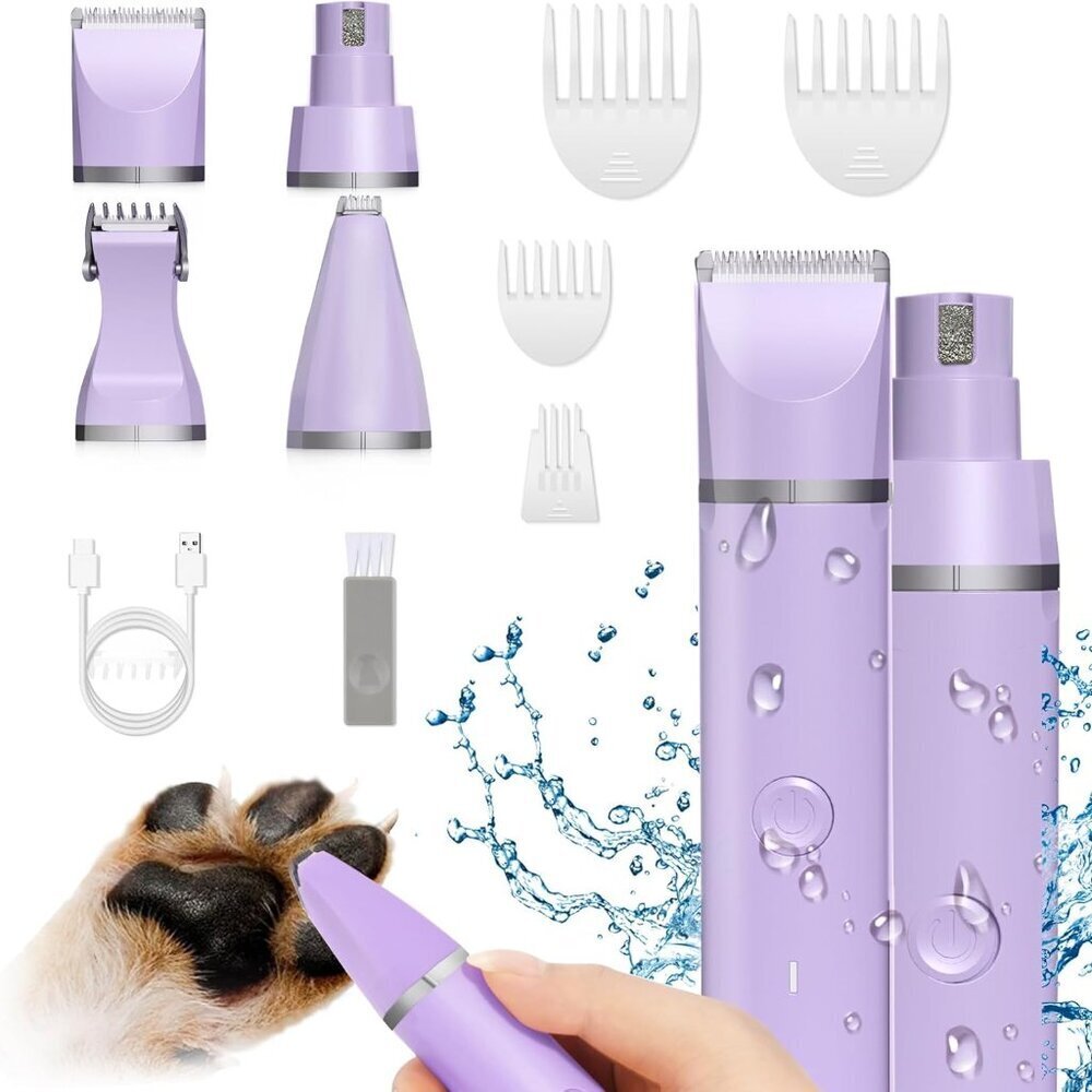 Pet Grooming Clippers Kit Electric Rechargeable Cordless Quiet Trimmer 4-in-1